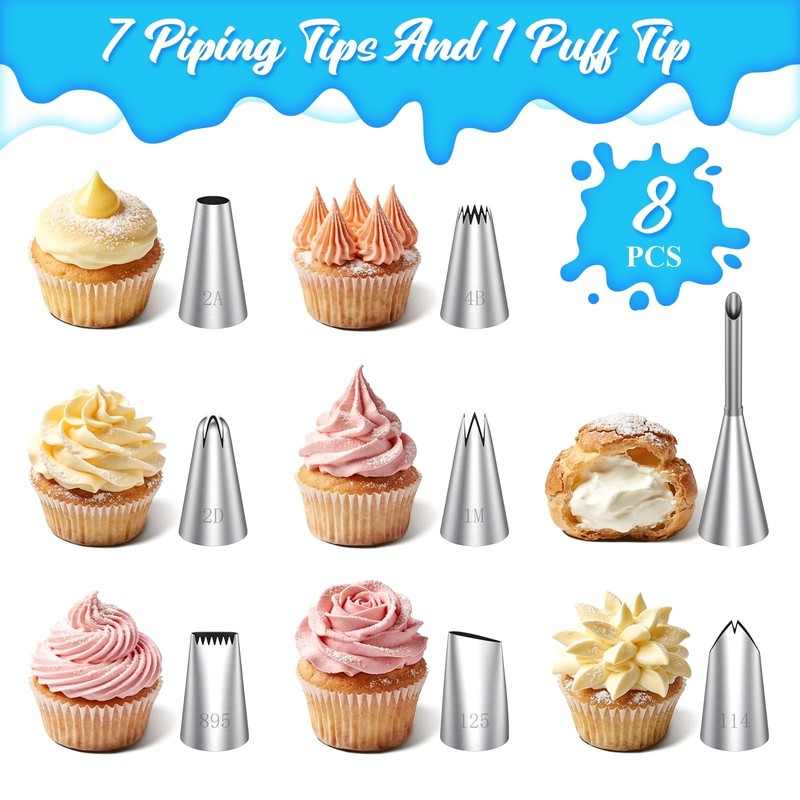 Reusable Piping Bags Set with 7 Tips, Couplers & Scrapers for Cake Decorating gallery