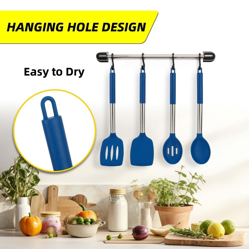 4 Pack Silicone Utensils Set，Non Stick Solid Spatulas, Slotted Spoons wit gallery