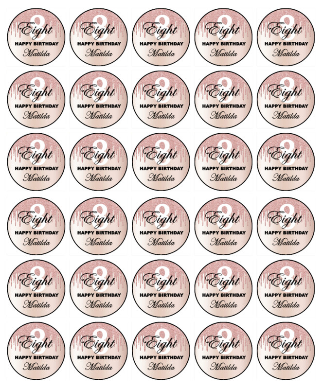 8th Birthday Edible Wafer Cake & Cupcake Toppers – Pink Birthday Cake Decoration gallery