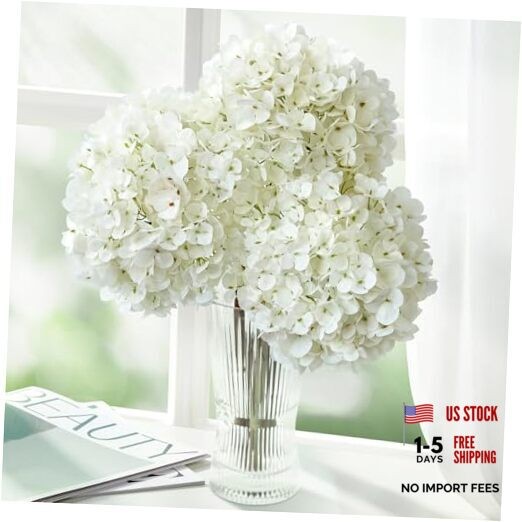 3PCS Hydrangea Artificial Flowers 25.6″ Large Fake Hydrangeas Flowers White