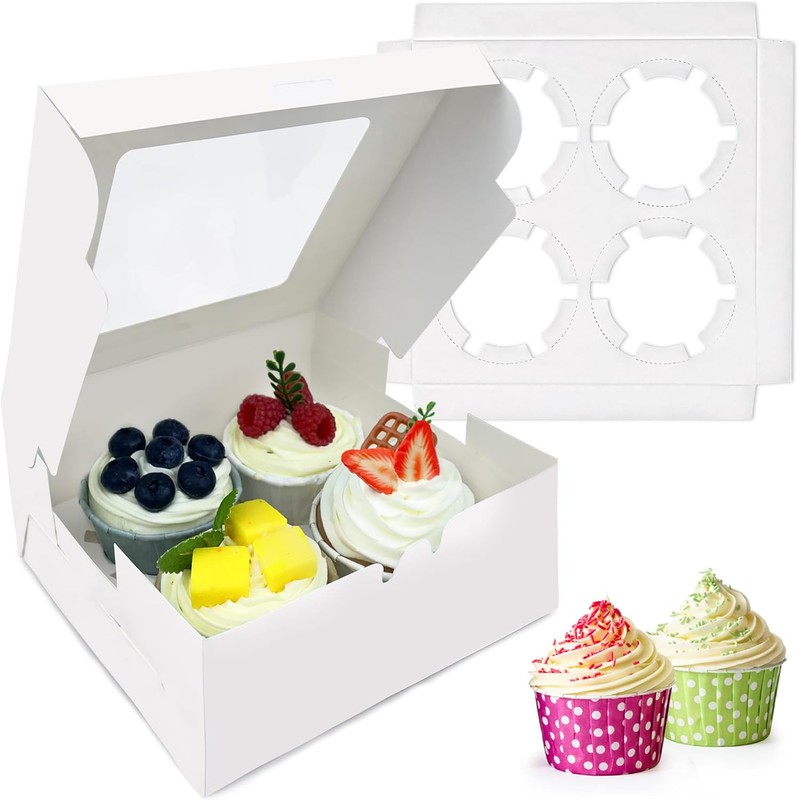MUMULULU 14 PCS White Paper Cupcake Boxes with 4 Cavity Cookie Gift