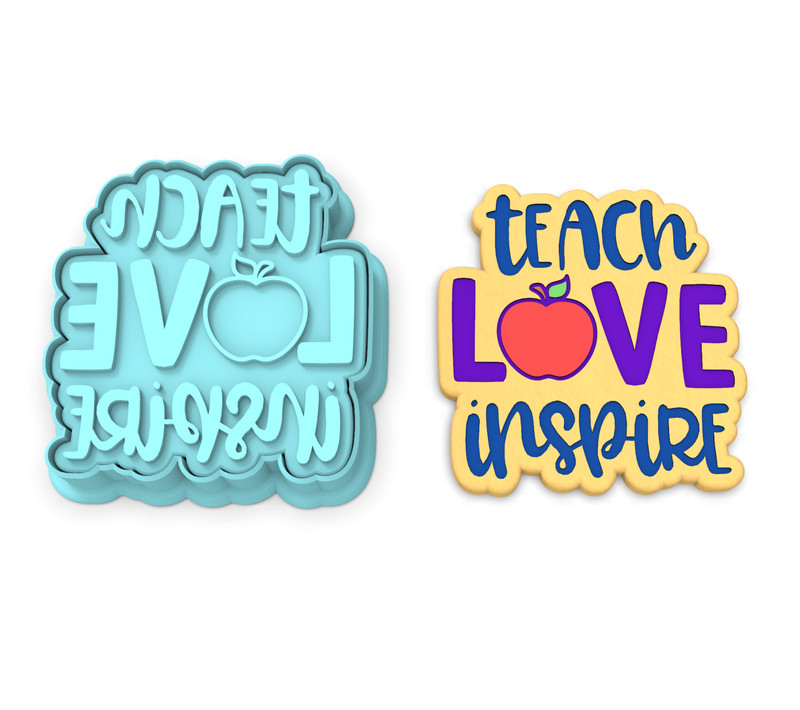 Teach Love Inspire Cookie Cutter & Stamp | Back to School Teacher Teaching Apple