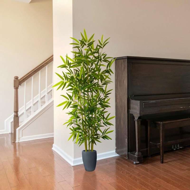 Warmplants Artificial Bamboo Tree 6Ft Tall Fake Bamboo Plant White Planter Faux gallery