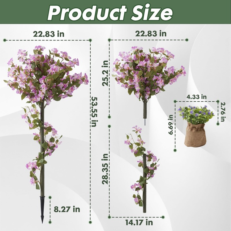 Mgwill 4Ft Artificial Bougainvillea Tree Set Of 2 Flower Plants Artificial Tree gallery