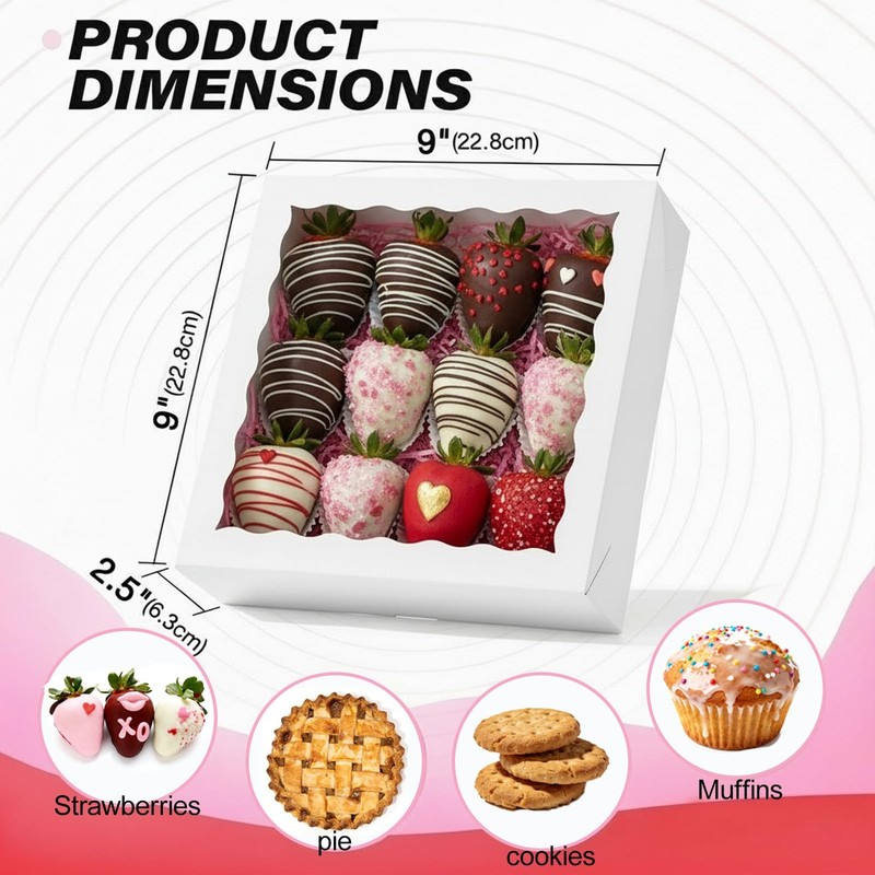 White Bakery Boxes (12pcs, 9x9x2.5 Inches) – For Valentine's & Christmas: Ide... gallery