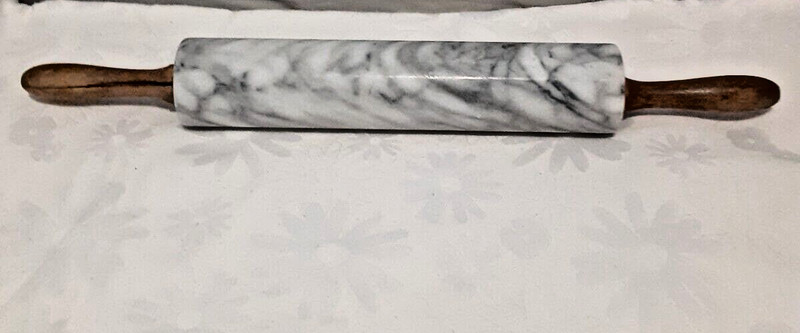 Vintage Gray Marble Kitchen Rolling Pin 18″ Heavy Wood Handle Farmhouse Decor