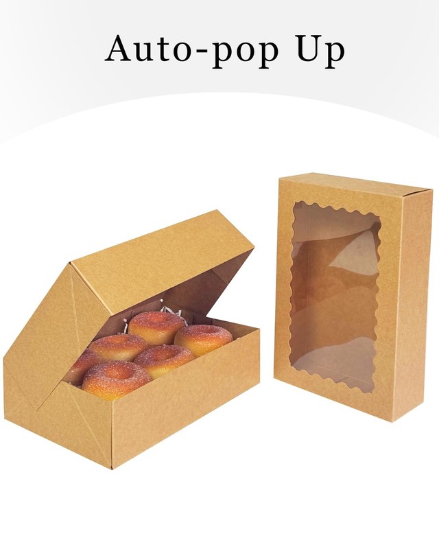30 PCS 9x6x2.5 Inch Brown Cookie Box Window AutoPop Up Macaron Bakery Case gallery