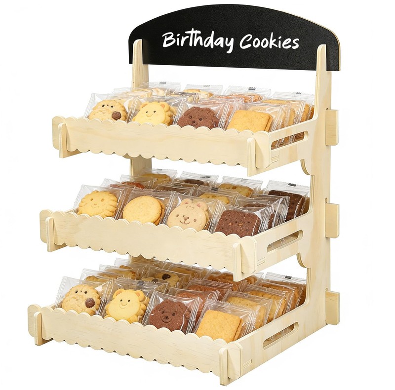 3 Tier Cookie Display Stand for Vendors, Wooden Cookie Stand with Chalkboard …