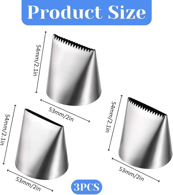 3 PCS Piping Tips Set Large Frosting Piping Kit Stainless Steel Cake Icing No...