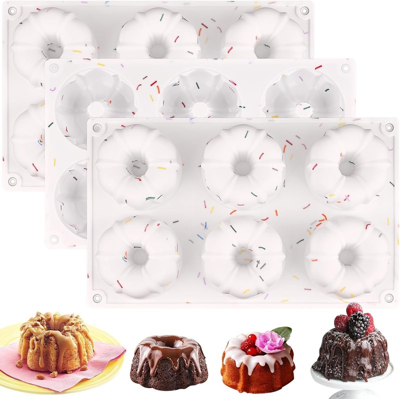 3 Pcs Mini Fluted Cake Pan, 6-Cavity Fluted Tube Cake Pan, Non-stick Silicone