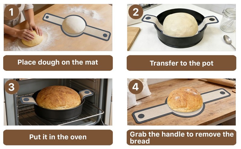 2PCS Silicone Bread Sling for Dutch Oven, Non-Stick Reusable Baking Mat with gallery