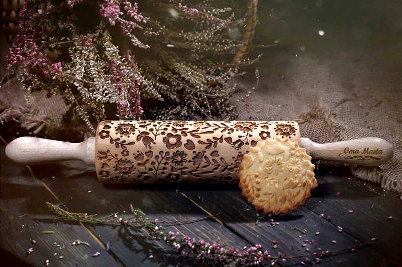 Engraved Rolling Pin Carved Wooden Rolling Folk Textured cookies by Oma Marta gallery