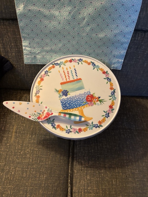 Pioneer Woman Cake Stand & Cake Server, Multi Color, Melamine