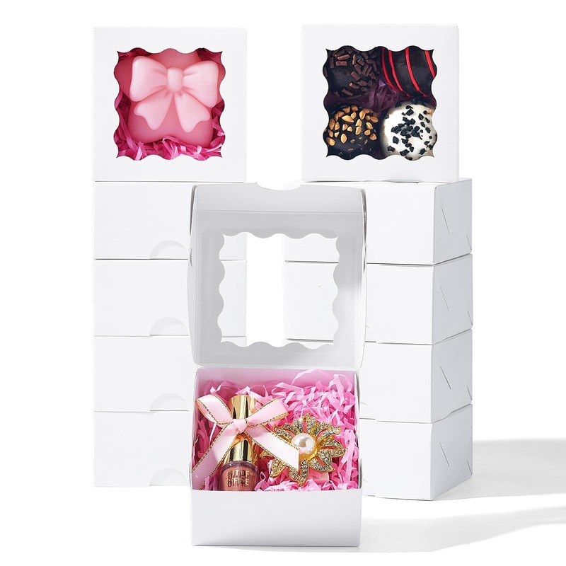50 PCS 3x3x1.5 Inch White Paper Gift Boxes Clear Window Soap Cookies Treats
