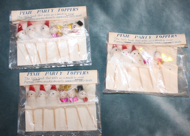 *Damaged* LOT 2+ Pkgs Vtg *PIXIE PARTY TOPPERS* Christmas toothpicks* Santa cake