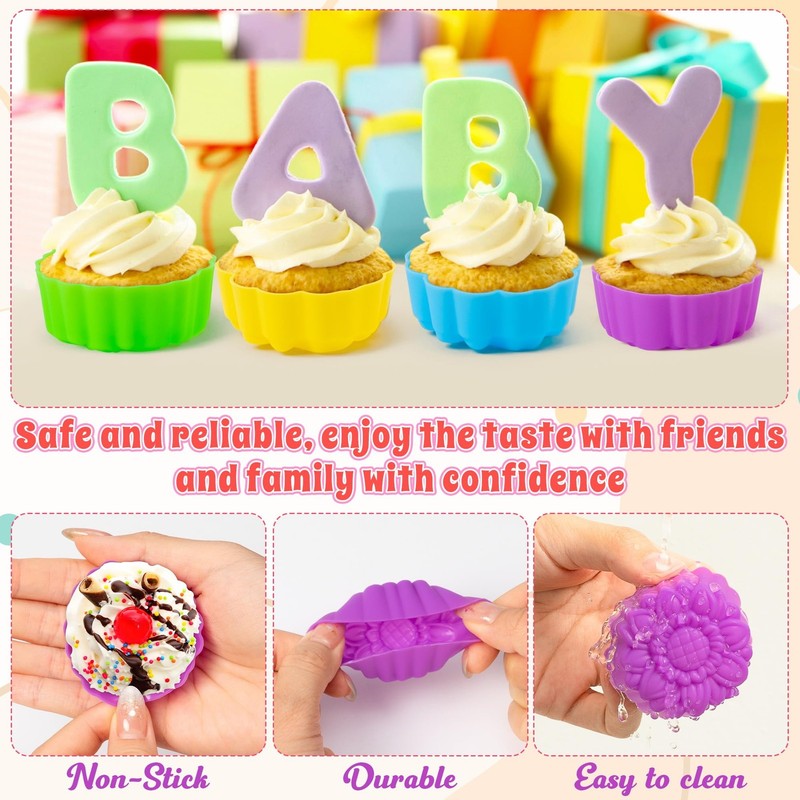 Mini Silicone Cupcake Liners Molds - 60Pcs 2 Inch Muticolor Floral Shaped Bak... gallery