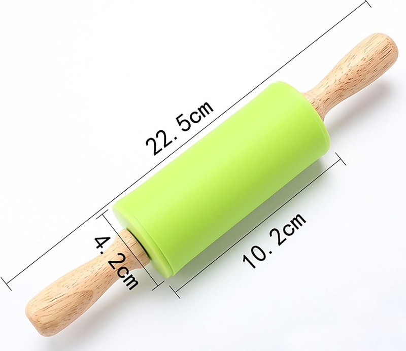 Green Rolling Pin 9 Inch Silicon Rolling Pin W/ Wooden Handle Kneading the Dough gallery