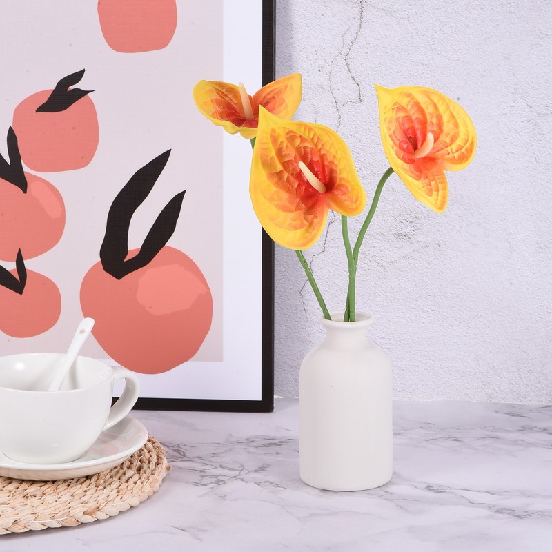 3Pcs 13" Artificial Anthurium Lily Flowers Floral Bouquet Decor, Dark Orange gallery
