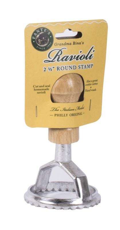 Fantes Ravioli Maker Stamp Set, Round Stamp with Wooden Handle and Fluted Edg...