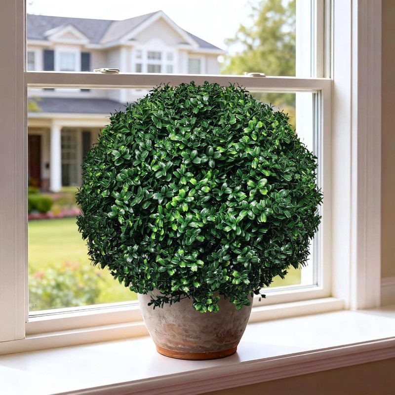 Ma3Ty Set Of 2 Artificial Topiary Boxwood Ball Trees Spike 24.5 Tall Outdoor gallery