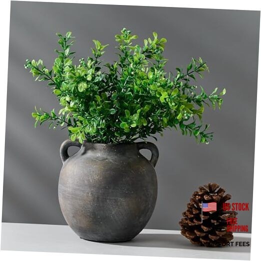 Ceramic Rustic Vase for Home Decor, 5.8 Inch Terracotta with Handles, Vintage