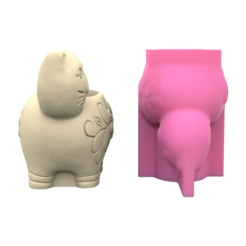 Flexible Flowerpot Molds Silicone Pen Holder Mould Cat Shaped Vase Molds