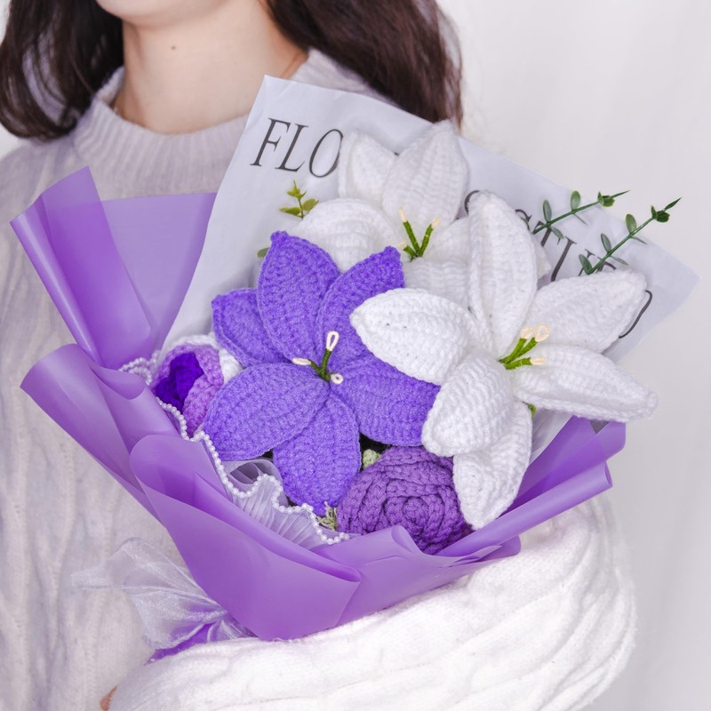 YSHomy Crochet Flowers, Crochet Flower Bouquet with Lily & Rose,Gifts for Birthd gallery