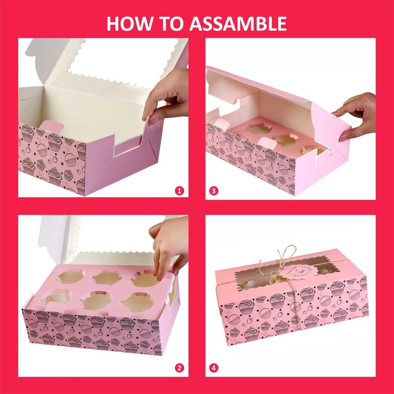 20 PCS Pink Cupcake Boxes Insert Trays Carrier Windows Fits 6 Muffins Pastry gallery