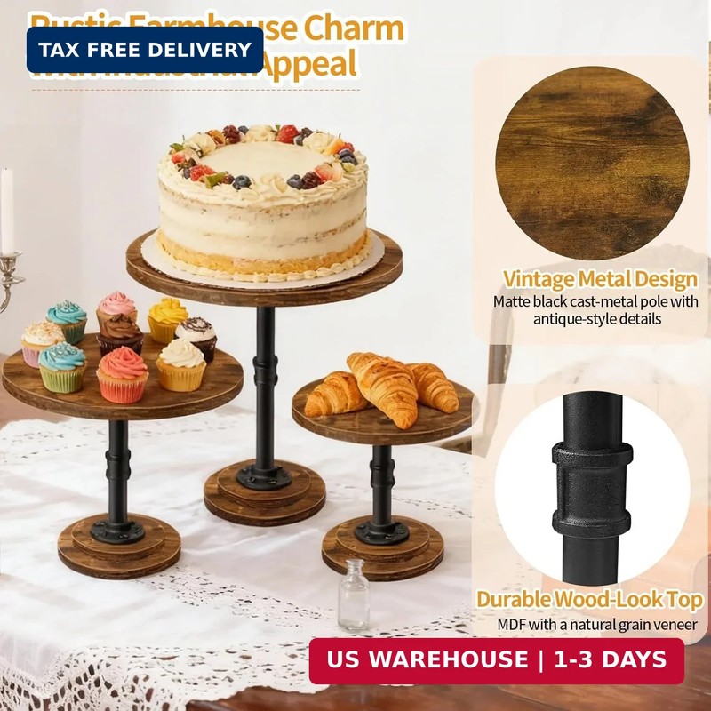 Cake Stand Rustic Industrial Wood Round Cupcake Stands Cake Stand Set of 3 Desse gallery