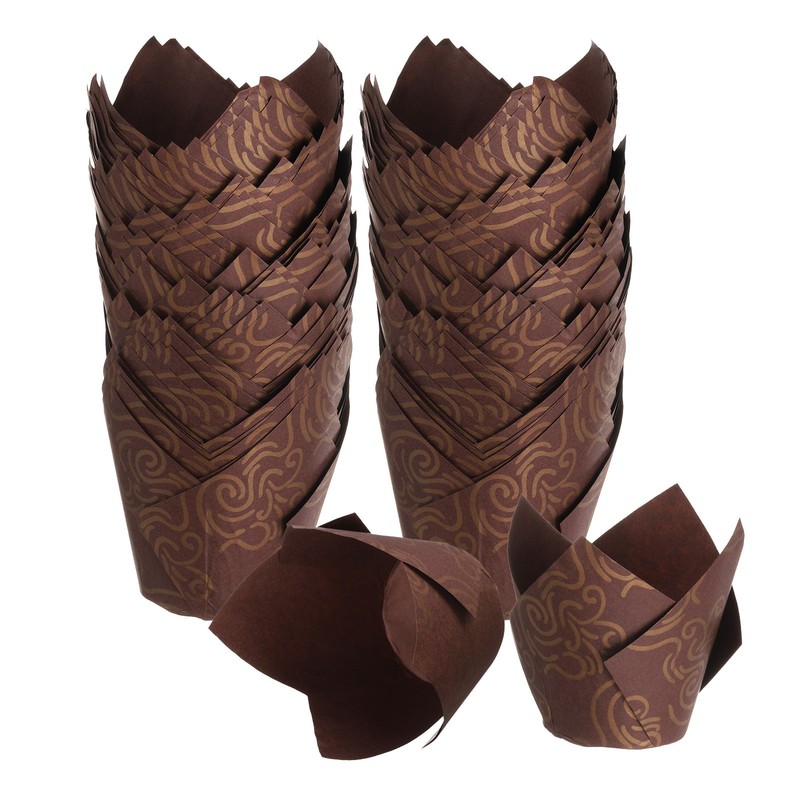 150Pcs Tulip Baking Cups Cupcake Muffins Liners Paper, (Gold Clouds, Coffee)