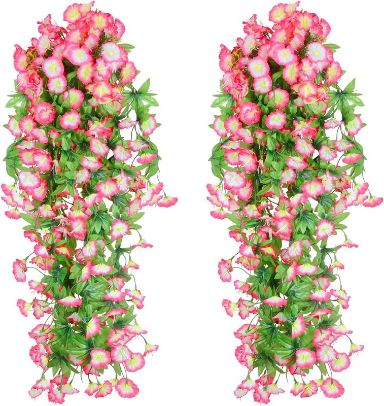 Pink-Edged Morning Glory Vines (3-Piece) – UV-Resistant Artificial Hanging gallery