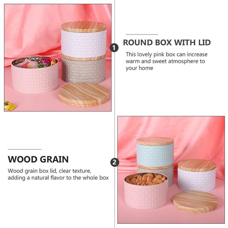 Round Iron Dessert Box with Lid for Bakery Cookie Snacks Storage Purpose gallery