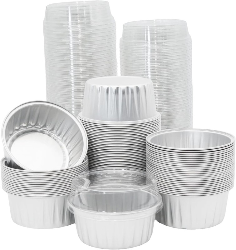 100 Pack 5oz Aluminum Cups W/ Lids Mini Tins Flan Containers W/ Lids Cupcake