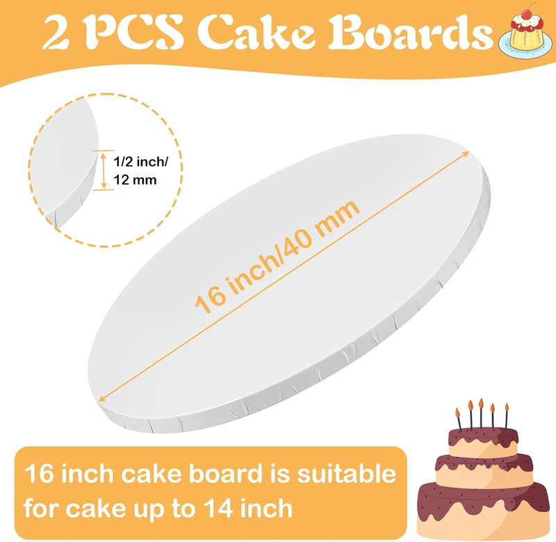 16 Inch Cake Boards, 2 Pcs Cake Drums 1/2" Thick, White Cakes Corrugated Cardboa gallery
