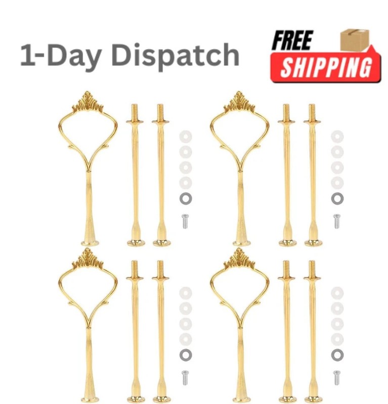 4 Sets 3 Tier Cake Stand Hardware Gold Tiered Dessert Tray Holder Gukasxi