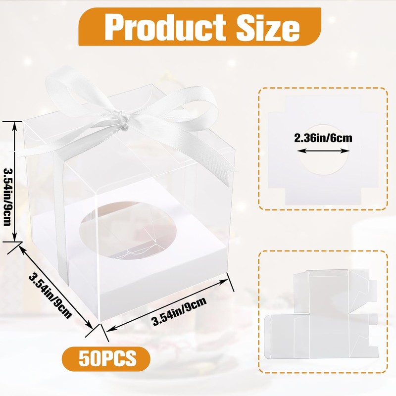 Enjamyo 50 Pcs Clear Plastic Cupcake Boxes, 3.5 Inch Single Cupcake Container... gallery