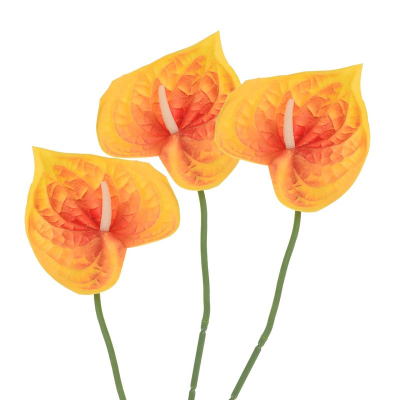 3Pcs 13″ Artificial Anthurium Lily Flowers Floral Bouquet Decor, Dark Orange