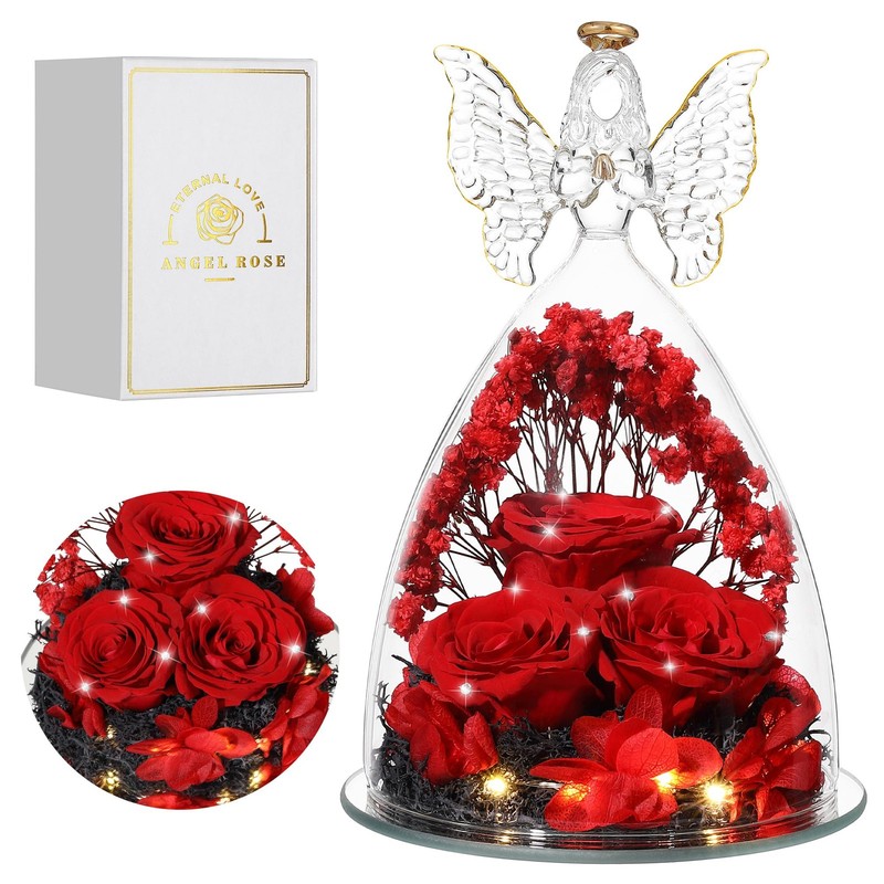 Tiaronics Christmas Rose Gifts for Women – Preserved Real Flower in Glass Angel