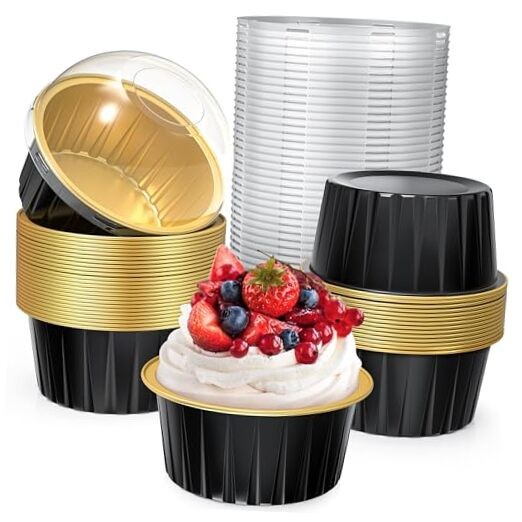 40 Pack 5 OZ Mini Cake Pans with Lids, Disposable Aluminum Foil Ramekins