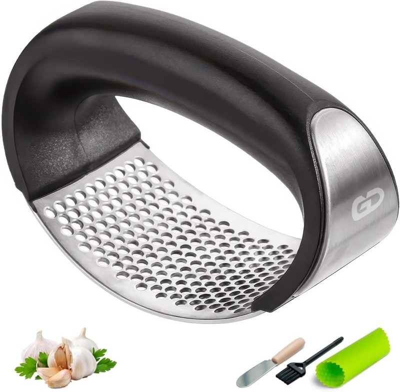 GD Garlic press rocker, crusher, mincer tool stainless steel with a Black
