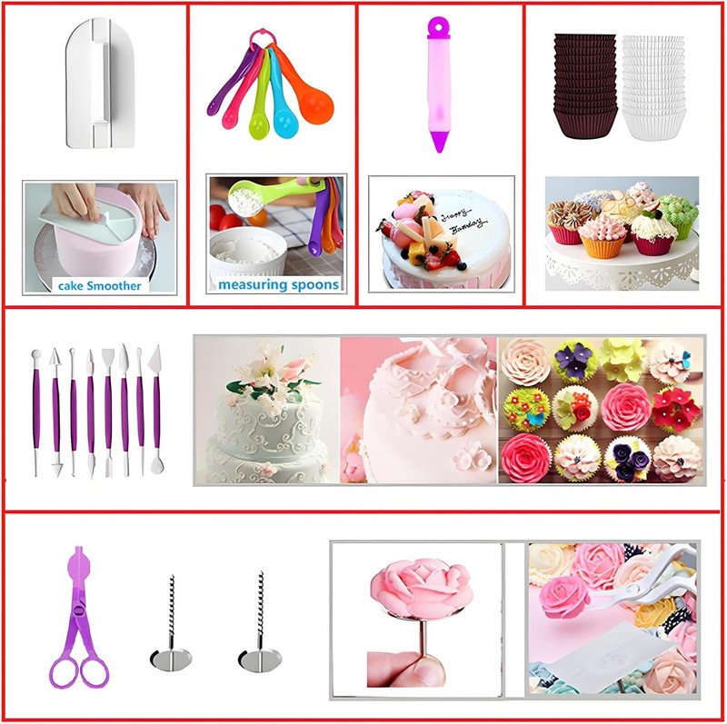Kit de decoración de pasteles de 345 piezas con plato giratorio y nivelador gallery