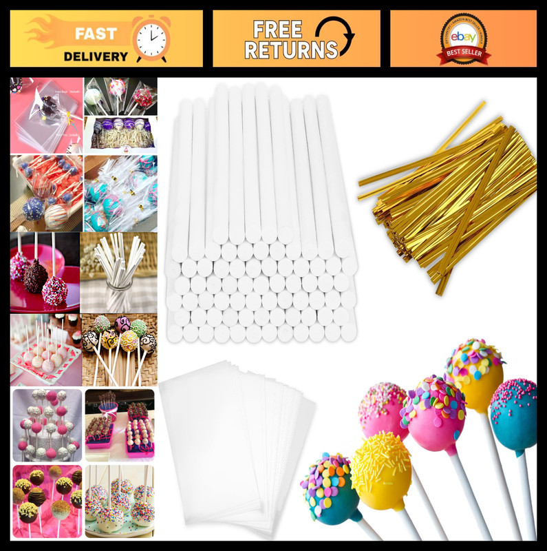 900 PCS Cake Pop Sticks & Wrappers Kit – 6″ Paper Sticks, Bags & Gold Ties for T