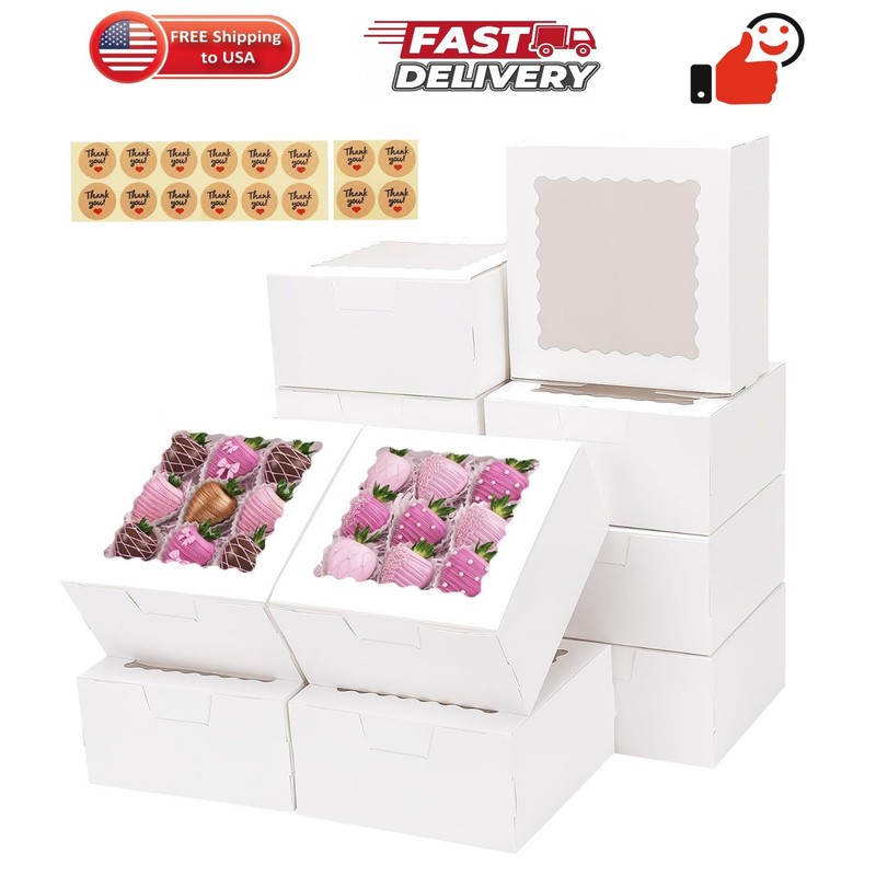 Cookie Boxes with Window, 6x6x3 Inches Bakery Boxes for Treats, Chocolate Cov…