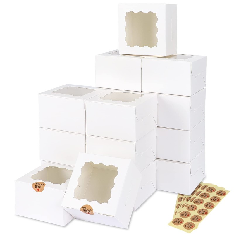 50pcs White Bakery Boxes with Window 4x4x2.5" - Treats, Cookies, Desserts & Stic gallery