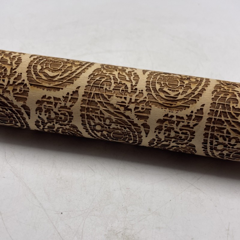Rolling Pin Stamped Embossing 15" Wooden 8" Paisley Pattern Baking Christmas NEW gallery