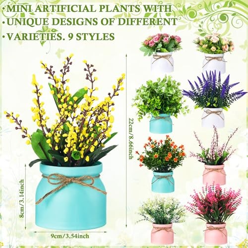9 Pcs Artificial Pot Flowers Small Fake Plants in Vase Artificial Faux Potted gallery