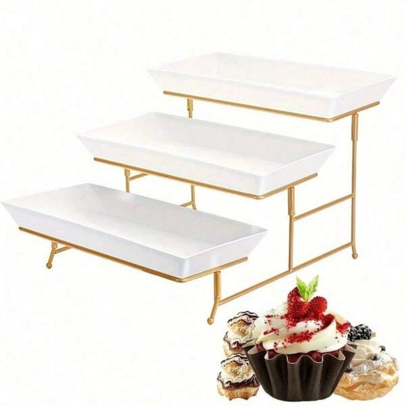 3 Tier Dessert Stand Gold Cupcake Tray Foldable Metal Display