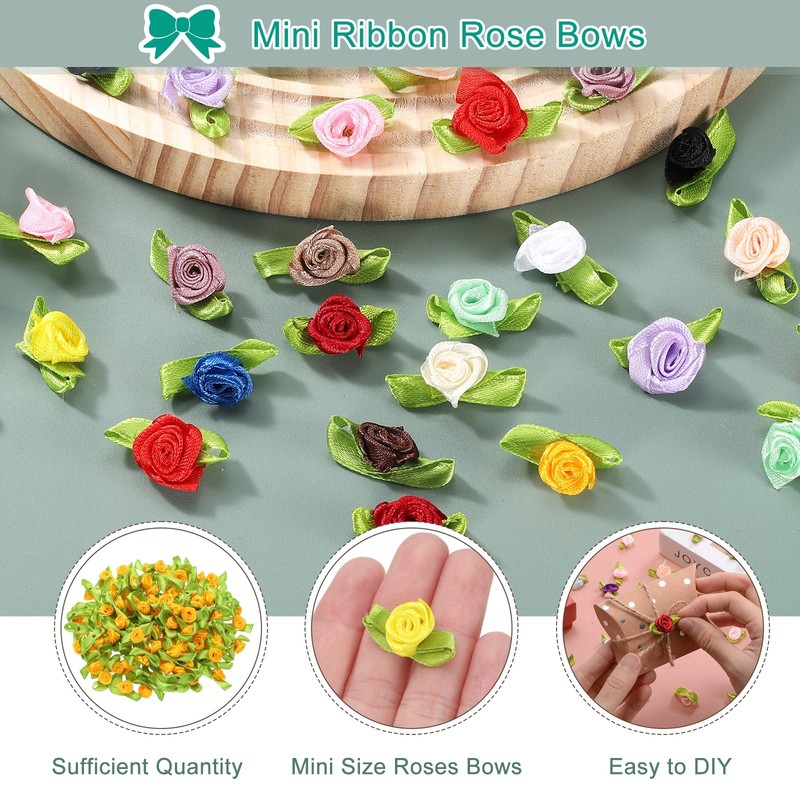 100 Pcs Mini Ribbon Roses Flowers Bows for Crafts, 15mm/0.6" Dia, Yellow gallery