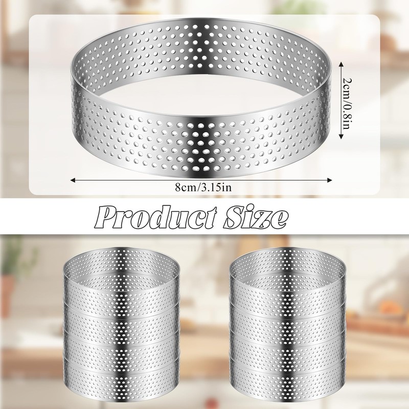 20 Pcs 3.15'' Perforated Tart Rings, Round Stainless Steel Baking Nonstick Me... gallery