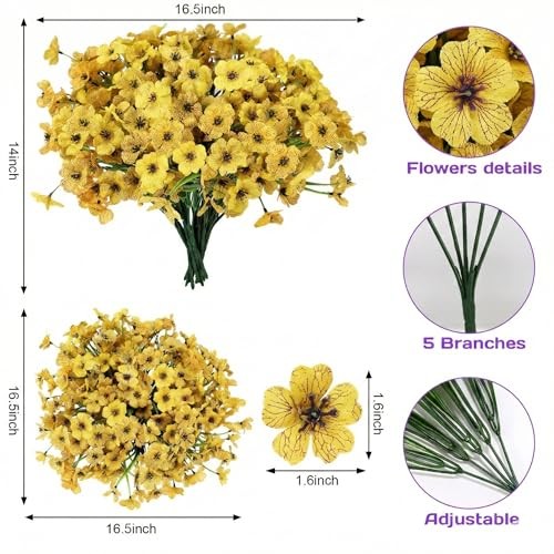 Artificial Mums Flowers for Outdoors, 16 Bundles UV Resistant 16PCS Yellow gallery